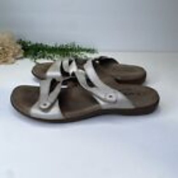 Taos Double U Leather Strappy Slide Sandals Size 9M in Silver Colorway - Picture 7 of 10